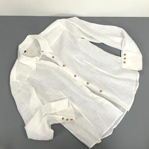 Barbour White Linen Button Down Shirt Blouse UK 10